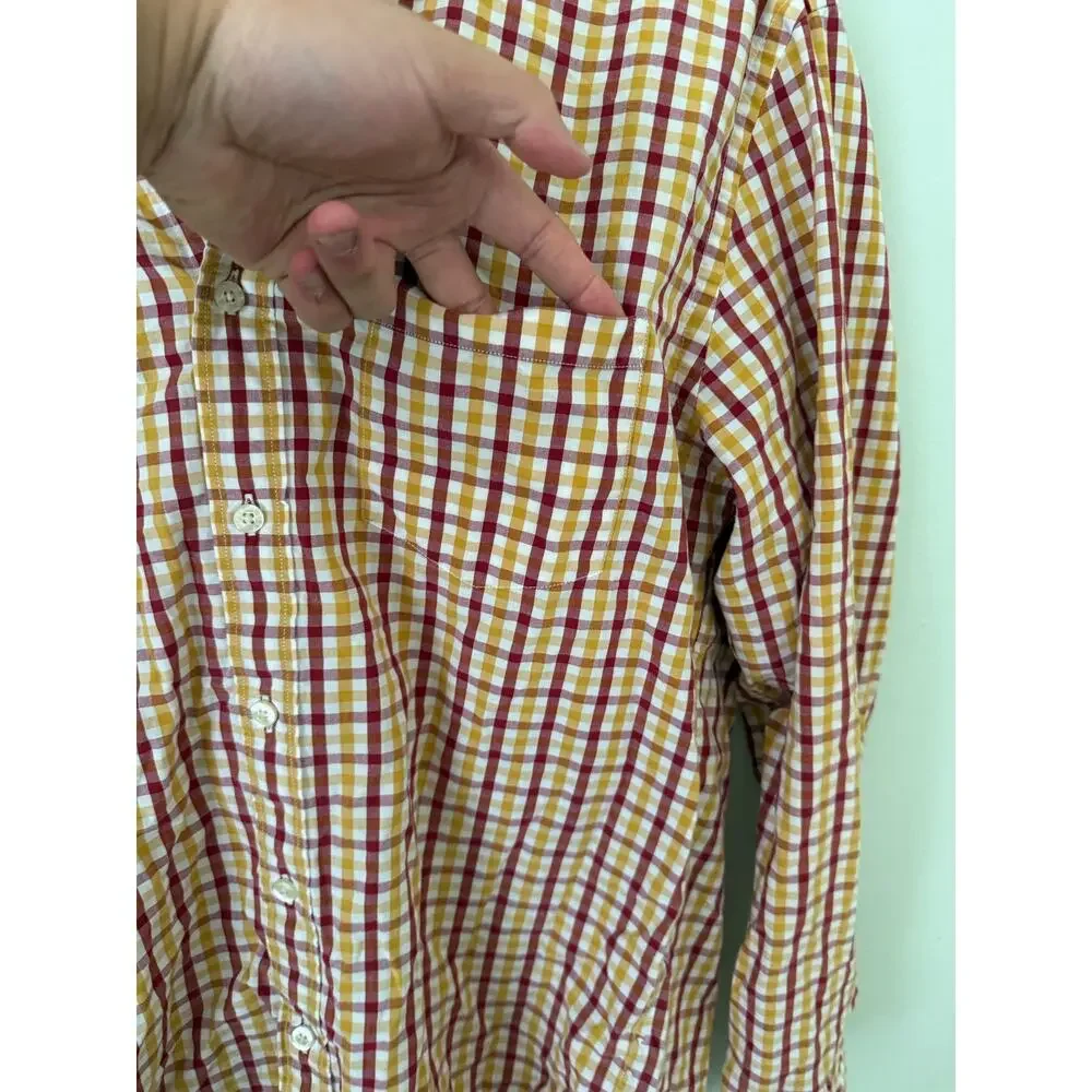 J. Crew | Men’s Yellow/Red/White Plaid 100% Cotton Woven Dress Shirt Preppy